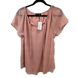 Fantaslook Short Flutter Sleeve Pink Floral Peasant Style Top Size Medium NWT